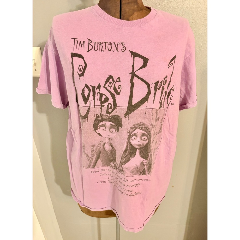 Tim Burton Corpse Bride Graphic T-Shirt Purple Hybrid Large Vow Quote Gothic